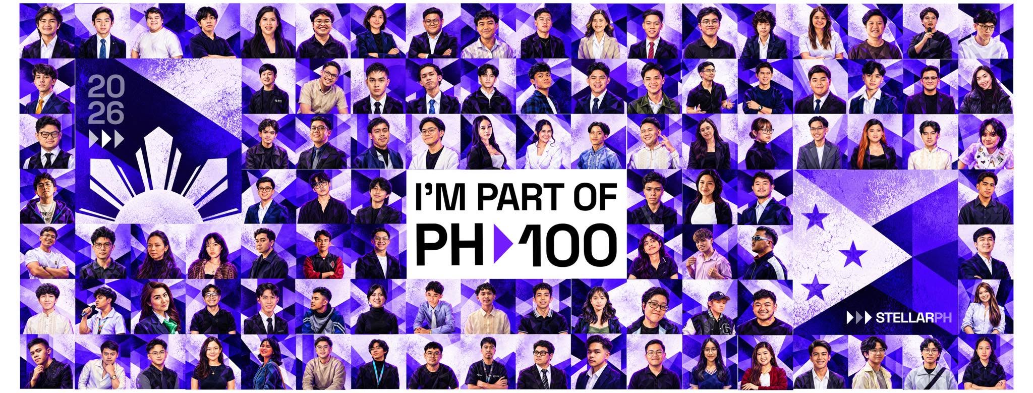 The PH100 2026 class: 100 young Filipinos building in the startup ecosystem. Poster by StellarPH, 2 October 2026.